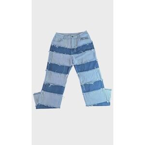Patchwork Denim Jeans Distressed Raw Hem Y2K Style size L